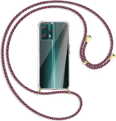 Produktbild von Handykette Backcover-Schutzhülle mit Band (Metall goldfarben) für Realme 9 Pro 5G - silber/blau/rot
