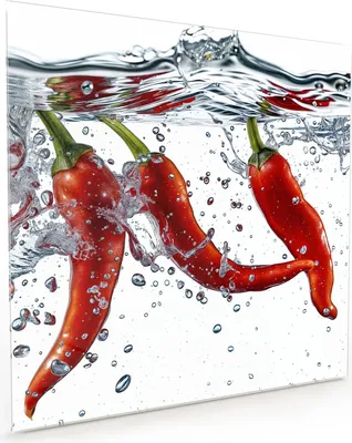 Produktbild von Küchenrückwand Spritzschutz Glas mit Motiv Chilis im Wasser 40 x 40 cm