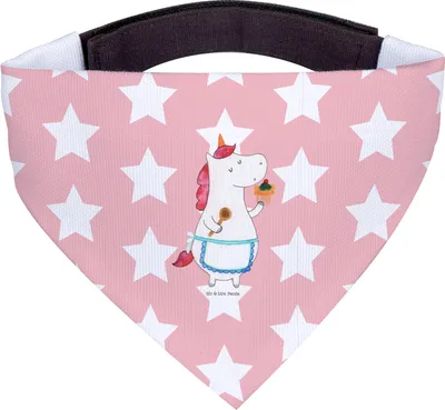 Produktbild von Mr. & Mrs. Panda Hundehalstuch Einhorn Küche - Rot Pastell - Geschenk, Tuch für Hunde, Unicorn, Koch, Backen, Motivation, Halstuch Hund, Einhörner, Kuchen, Muffin