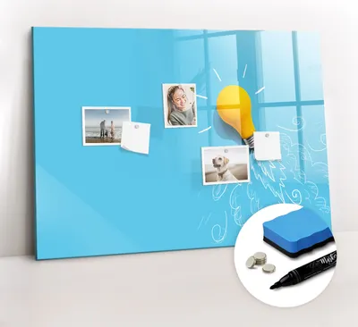 Produktbild von Magnetpinnwand Memoboard - Zubehörsatz - Schwarzer Marker + Schwamm + Magnete - 100 x 70 cm - Glühbirnenzeichnung