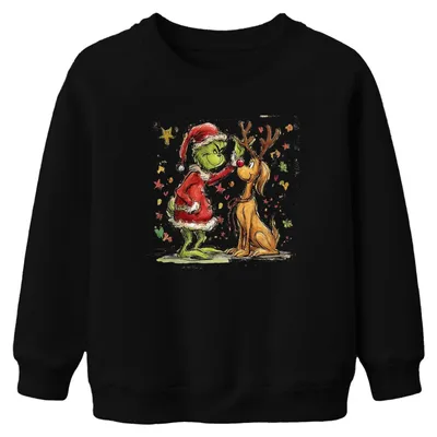 Produktbild von Grinch Max Hund Weihnachten Rentier lustig Geschenk Kinder Sweatshirt Pullover, Schwarz, 140