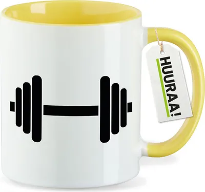 Produktbild von Huuraa Kaffeetasse Hantel Silhouette 330ml Gelb Keramik Kaffeebecher Geschenkidee