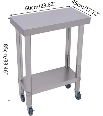 Immagine prodotto di Carrello di servizio - Carrello da cucina in acciaio inossidabile - 2 ripiani - Con ruote - 60 x 45 x 85 cm