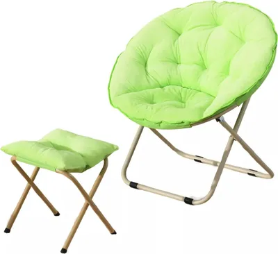 Image de Chaise de camping pliable Fauteuil de camping avec tabouret de pied, Moonchair pliable Intérieur & Extérieur Chaise rembourrée ronde Soucoupe pour chambre, salon, résidence,Vert
