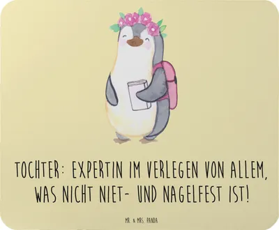Produktbild von Mr. & Mrs. Panda Mousepad Tochter Expertin - Gelb Pastell - Geschenk, pc mauspad, Lächeln, Chaos, Dankeschön, Einfallsreichtum, Freude, Mouse Pad, laptop, Humor, Familie