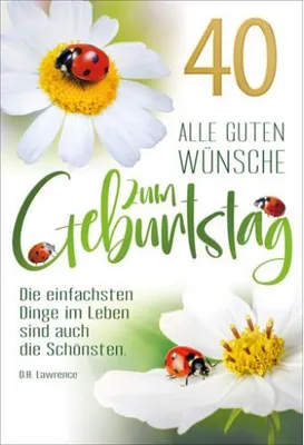 Produktbild von 40. Geburtstag Glückwunschkarte mit Briefumschlag Marienkäfer und Margerite