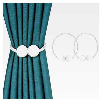 Produktbild von Vorhang-Raffhalter, 2 Stück magnetische Raffhalter, Perlenkugel, Vorhang-Clips, Seil-Halterung, Schnallen für Zuhause und Büro, dekorativ (Weiß)