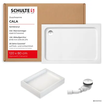 Zdjęcie produktu dla Brodzik Schulte 80 x 80 cm, biały, model Cala – kompletny zestaw wraz z wspornikiem i zestawem odpływowym