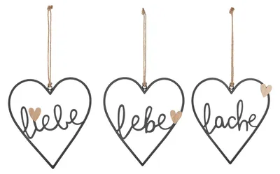 Zdjęcie produktu dla Gilde Hänger, Herz, "Lebe Liebe Lache", Schriftzug, Holz, Metall, schwarz, naturfarben, L. 1 cm, B. 25 cm, H. 28 cm 53437 4063387534373 3 Stück (3-fach sortiert)