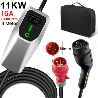 Image de Chargeur EV Junsun 11 kW, câble 4 m, Type 2, triphasé, 6-16A