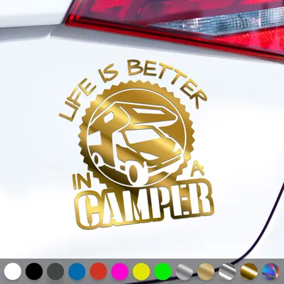 Produktbild von PantherPixel Wohnmobil Aufkleber Wohnwagen Bus Reise Besser Camping Sticker Auto Geschenkidee Farbe Chrom-Gold