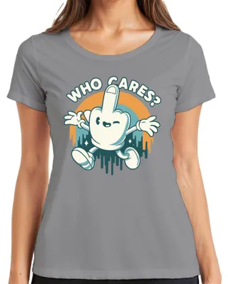 Produktbild von Who Cares Mittelfinger Cartoon frech Retro Vintage 90er Skater Damen T-Shirt, Grau, S