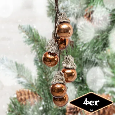 Produktbild von Christbaumkugelset, Rund, 4er Set | Glas, Orange, Schnur | H38,5xB7,0cm