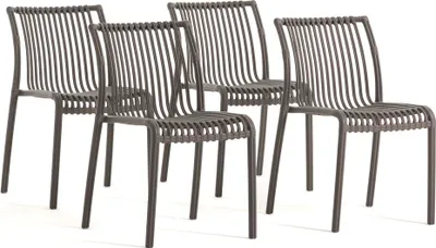 Image de lot de 4 chaises empilables en polypropylène renforcé de fibres de verre pour l'extérieur, le jardin, les bars et les restaurants - design moderne inspiré du bambou - OLIMPIA - Colombe