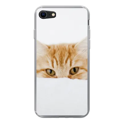 Produktbild von MuchoWow® Handyhülle Schutzhülle Hülle für iPhone 8 Katze - Rot - Weiß - Mädchen - Jungen - Kind Silikon Softcase Handy Hülle - Schutzhaube