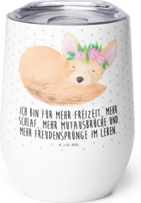 Produktbild von Mr. & Mrs. Panda thermosbecher Wüstenfuchs Blumen - Weiß - Geschenk, Afrika, glühweinbecher, Thermobecher, Glücklich, Thermo Becher, Isolierbecher, kaffee tasse, Wüste