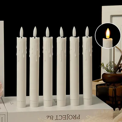 Produktbild von LED Stabkerzen , 6 Stück LED Kerzen Flackernde Flamme, Elfenbein Stabkerze für Tisch, Zimmer, Halloween Weihnachtsdeko 2,2*25cm