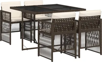 Obrázok produktu pre vidaXL 5-dielny záhradný jedálenský set s vankúšmi Brown Poly Rattan