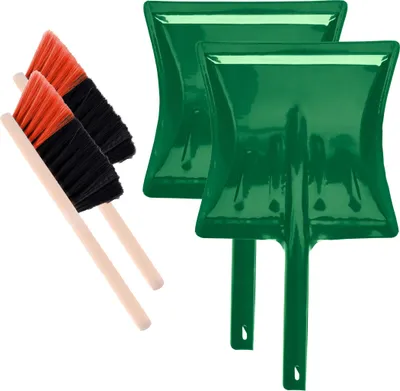 Produktbild von Garronda 2 Stück Kehrgarnitur Kehrschaufel Metall mit Holzgriff Set mit Handbesen (Schwarz/Orange + Grün)