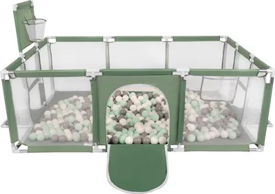 Produktbild von Selonis Laufstall Baby Großer Spielplatz Mit 100 Bälle Laufgitter Für Kinder, Grün:Weiß/Grau/Minze