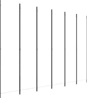 A series of tall, thin, black poles arranged in a row against a white background.