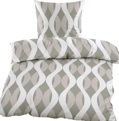 Produktbild von Biber Winter Bettwäsche 135 x 200 + 80x80 cm, 100% Baumwolle, taupe grau, Wellenmuster