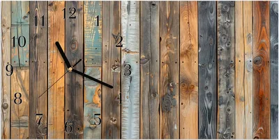 Produktbild von Wanduhr aus Glas mit Motiv Holzwandpaneele- 60 x 30 cm - inkl. Aufhängesystem
