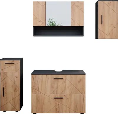 Produktbild von Badmöbel-Set Vicco Irma Goldkraft Eiche/Anthrazit 4 Teile, Model 39596