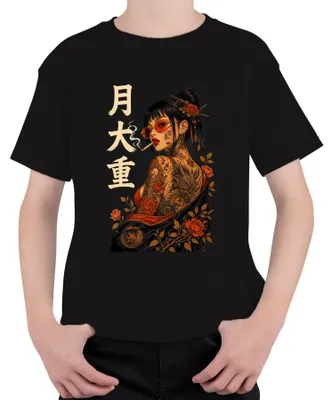 Produktbild von Ge Yakuza Tattoo Frau Japanisch Oni Drache Japan Y2K Rose Kinder T-Shirt, Schwarz, 116
