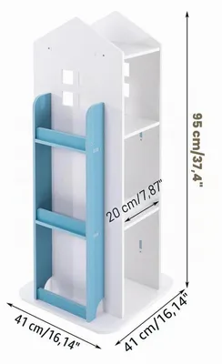 Immagine prodotto di Libreria girevole per bambini, design a forma di castello, 4 ripiani, colore blu, dimensioni 41x41x95 cm