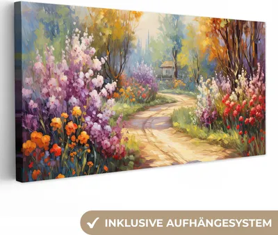 Produktbild von MuchoWow® - Leinwandbilder - Blumen - Bäume - Kunst - Aquarell, Wandbild, Wanddeko Bilder Wohnzimmer, 80x40 cm