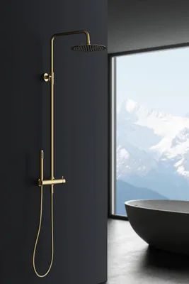 Produktbild von Duschsäule, Gold gebürstet, Edelstahl, Regendusche  25 cm, Handbrause