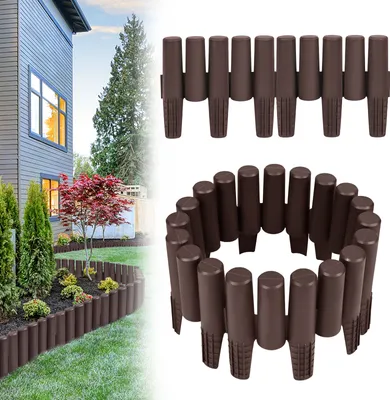 Obrázek produktu pro XMTECH Zahradní palisáda 5,6m Obruba záhonů Palisáda Hnědá obruba záhonů, 1 prvek (D x V): 28 x 24,5cm, 20 ks