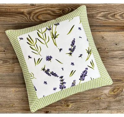 Produktbild von Kissen-Bezug Lavendel Blumen grün weiß Baumwolle 40x40 cm