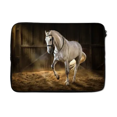 Produktbild von MuchoWow® Laptop Hülle 14 ZollPferd - Licht - Heu - Stall Laptoptasche - Laptoptasche - Stoßsicher - Schutzhaube