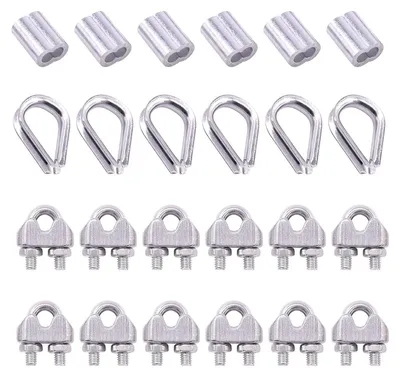 Productafbeelding van Kabelklem Set - Staalkabel Fittingen - Bevestigen Kabels - Roestvrij Staal 304 - M3 1/8'' - Zilver