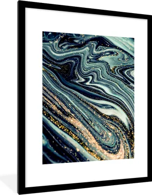 Produktbild von MuchoWow® Gerahmtes Poster Marmor - Gold - Blau - Glitter - Marmoroptik - Abstrakt 60x80 cm - Poster mit Schwarzem Bilderrahmen Wandposter Rahmen Foto Bilder - Wohnzimmer - Dekorationen - Prämie