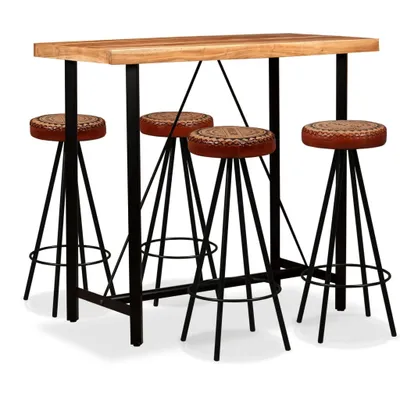 Produktbild von Bar-Set 5-tlg. Akazie Massivholz, Echtleder und Canvas