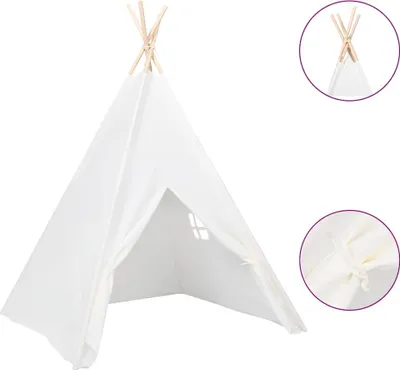 Produktbild von vidaXL Kinder Tipi-Zelt mit Tasche Pfirsichhaut Weiß 120x120x150 cm