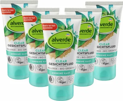 Produktbild von 5 x alverde Naturkosmetik - Clear Gesichtsfluid Heilerde & Bio-Grüntee (5 x 50 ml)
