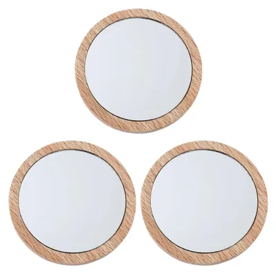 Produktbild von Kleiner Handspiegel mit Holzrahmen 2,76 x 2,76 Zoll – Kompakter tragbarer Schminkspiegel für Make-up, Badezimmer und Reisen