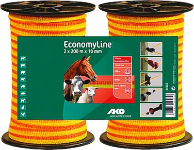 Immagine prodotto di AKO Weidezaunband EconomyLine Doppelpack 2×200?m, 10?mm, Gelb/Orange, 4 Leiter