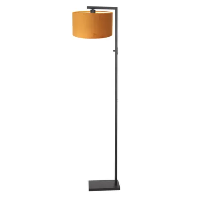 Produktbild von Steinhauer Stehleuchte Stang 1-flammig Matt Schwarz mit goldenen Stoffschirm 28x18cm