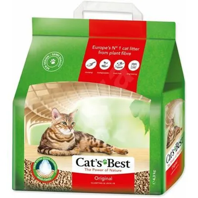 A bag of Cat's Best Original cat litter.