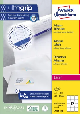 Produktbild von Avery - Etikett L7164-100 63,5 x 72 mm weiß 1200 Etiketten