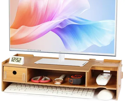 Immagine prodotto di Supporto per monitor in legno con cassetto, dimensioni 48x20x11 cm, realizzato in compensato ecologico