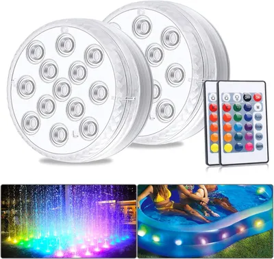 Produktbild von Unterwasser-LED-Leuchte, IP68 wasserdicht, 13 LEDs, Poolleuchte mit Fernbedienung, RGB-Teichbeleuchtung mit 16 Farben, Dekoration für Vasenfüße, Schwimmbecken, Aquarien (2 Stück) []