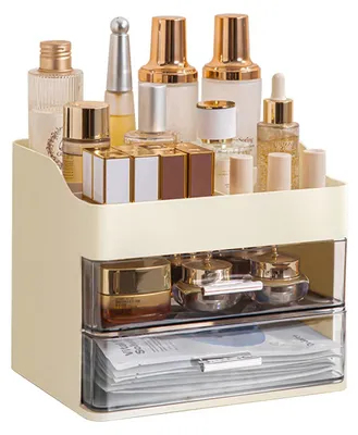 Immagine prodotto di Organizzatore per trucchi con 2 cassetti – Ampia capacità per cosmetici e prodotti per la cura della pelle