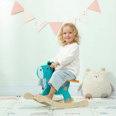 Produktbild von Sweiko Schaukeltier Esel Baby Schaukelspielzeug mit Haltegriffen Schaukel Schaukelsitz 59 x 27 x 43 cm Blaugrün