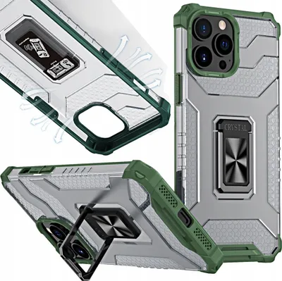 Immagine prodotto di Anello di cristallo Custodia ibrida blindata + supporto magnetico Iphone 13 Pro verde